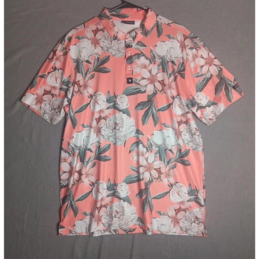 Bad Birdie Polo Shirt Mens XL Floral Hawaiian Golf Performance Stretch